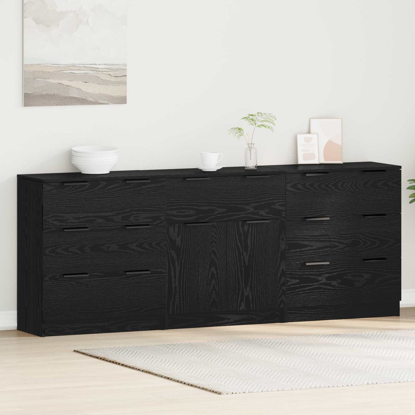 vidaXL Sideboard 3 pcs Black Oak 181 x 30 x 70 cm Engineered Wood 4