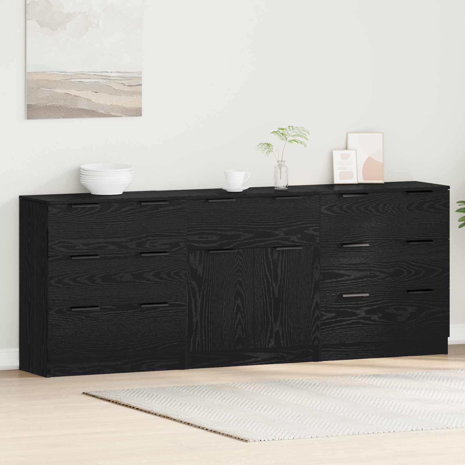 vidaXL Sideboard 3 pcs Black Oak 181 x 30 x 70 cm Engineered Wood 4