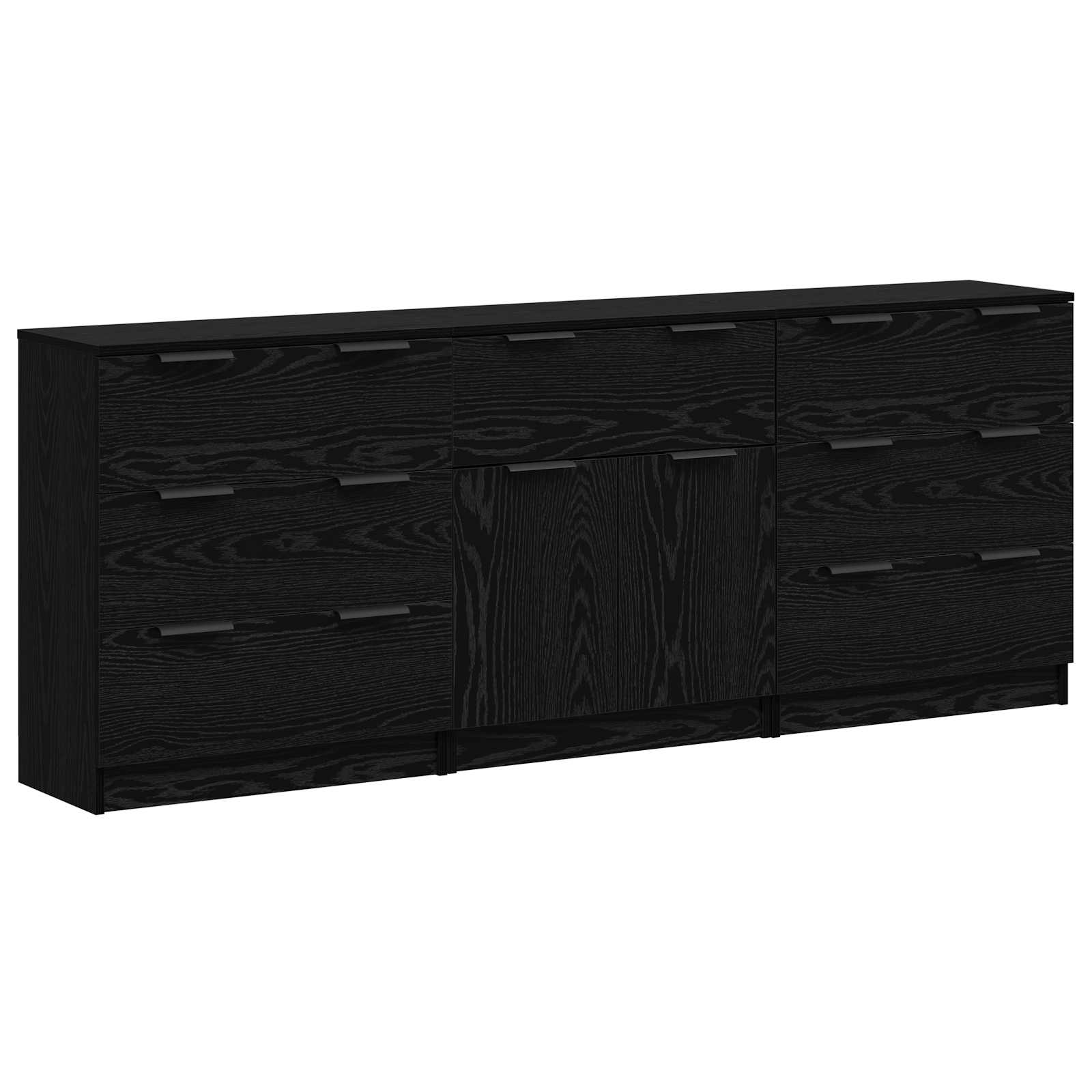 vidaXL Sideboard 3 pcs Black Oak 181 x 30 x 70 cm Engineered Wood 2