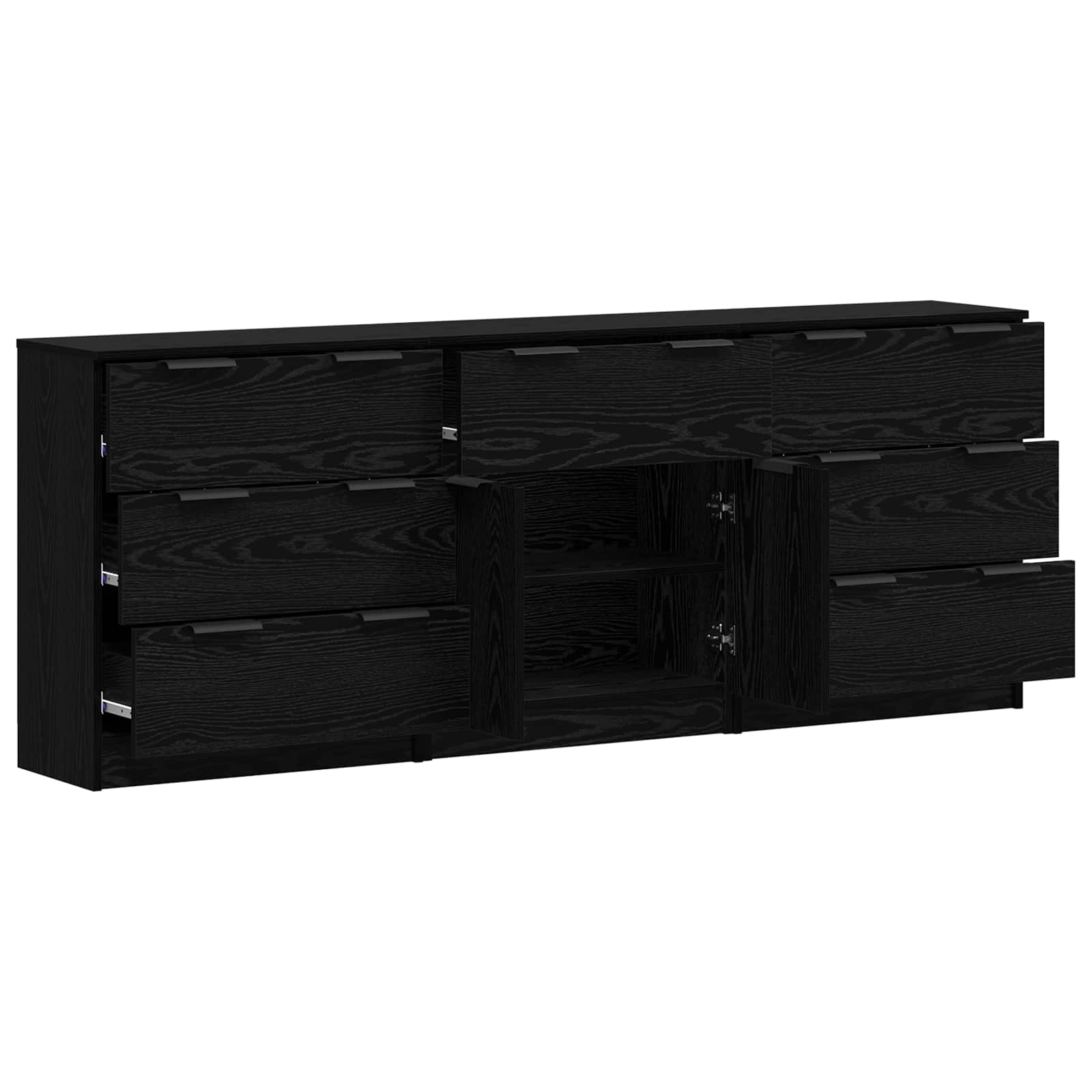 vidaXL Sideboard 3 pcs Black Oak 181 x 30 x 70 cm Engineered Wood 5