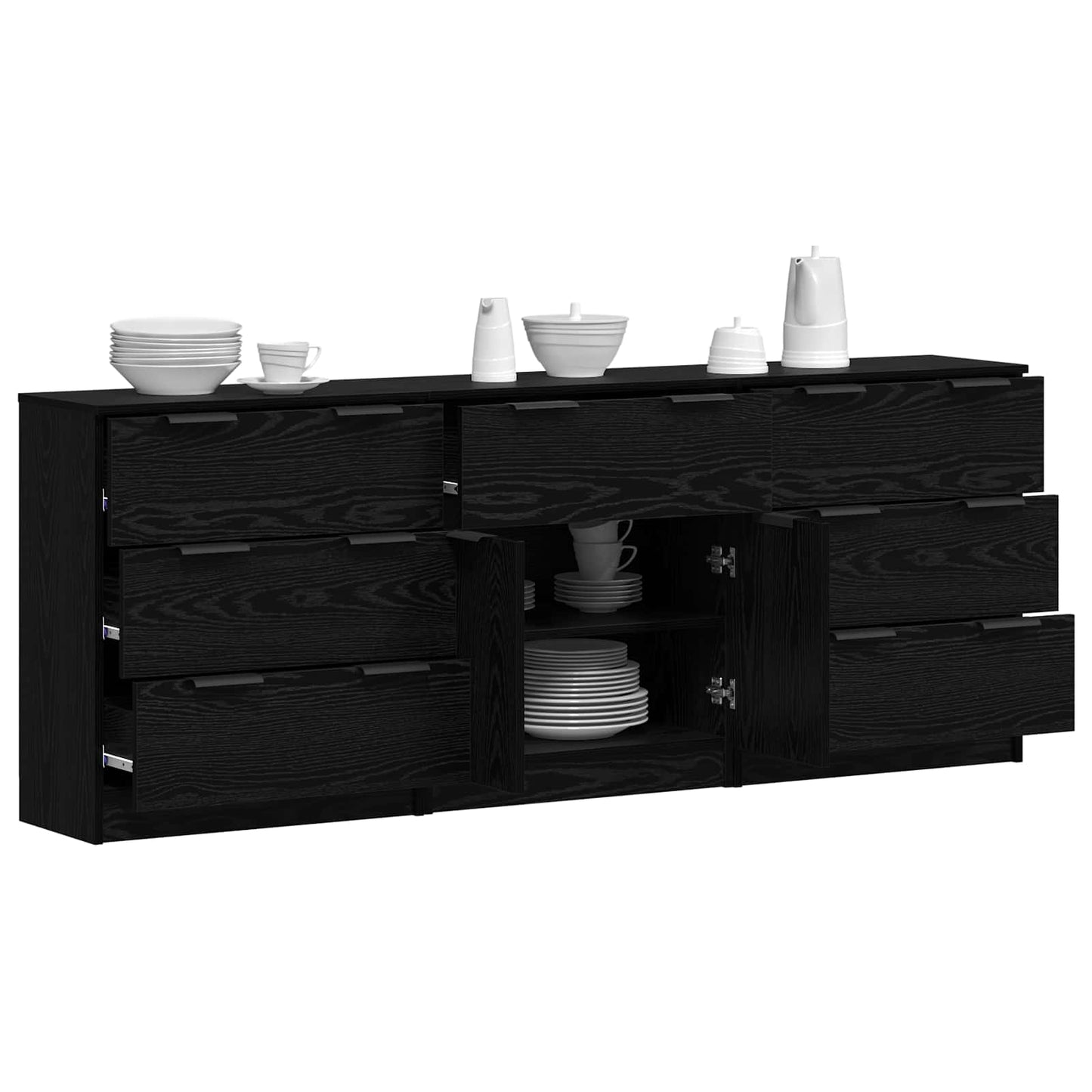 vidaXL Sideboard 3 pcs Black Oak 181 x 30 x 70 cm Engineered Wood 3