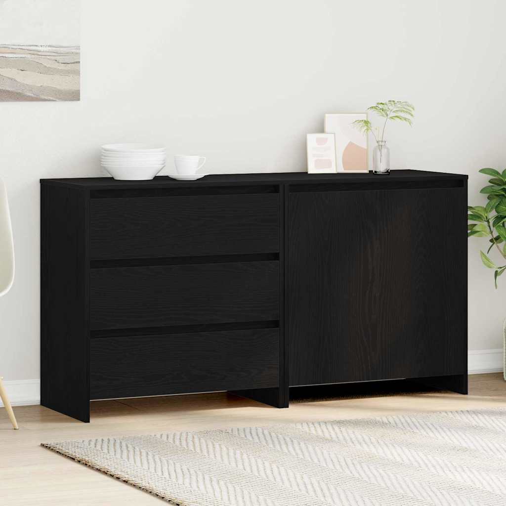 2 Piece Sideboard Engineered Wood Black oak