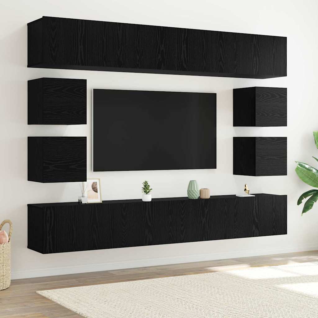 vidaXL TV Cabinet Set 8 pcs Black Oak Engineered Wood 1