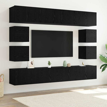 vidaXL TV Cabinet Set 8 pcs Black Oak Engineered Wood 1