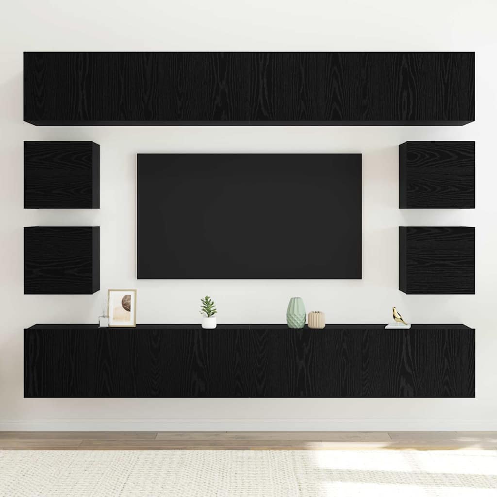 vidaXL TV Cabinet Set 8 pcs Black Oak Engineered Wood 4