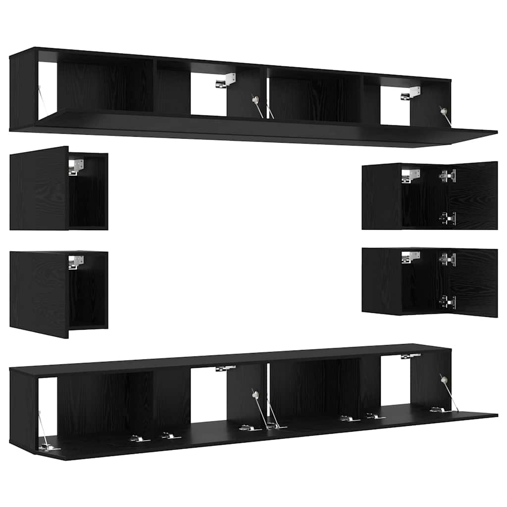 vidaXL TV Cabinet Set 8 pcs Black Oak Engineered Wood 5