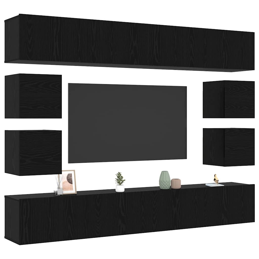 vidaXL TV Cabinet Set 8 pcs Black Oak Engineered Wood 3