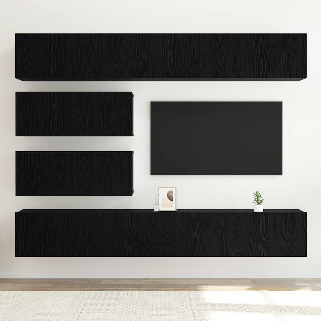 vidaXL TV Cabinet Set 6 pcs Black Oak Engineered Wood 4