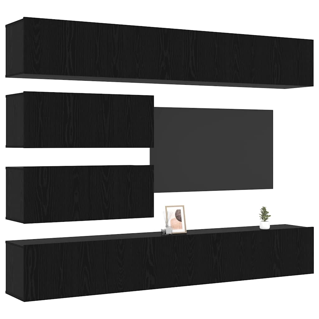 vidaXL TV Cabinet Set 6 pcs Black Oak Engineered Wood 3