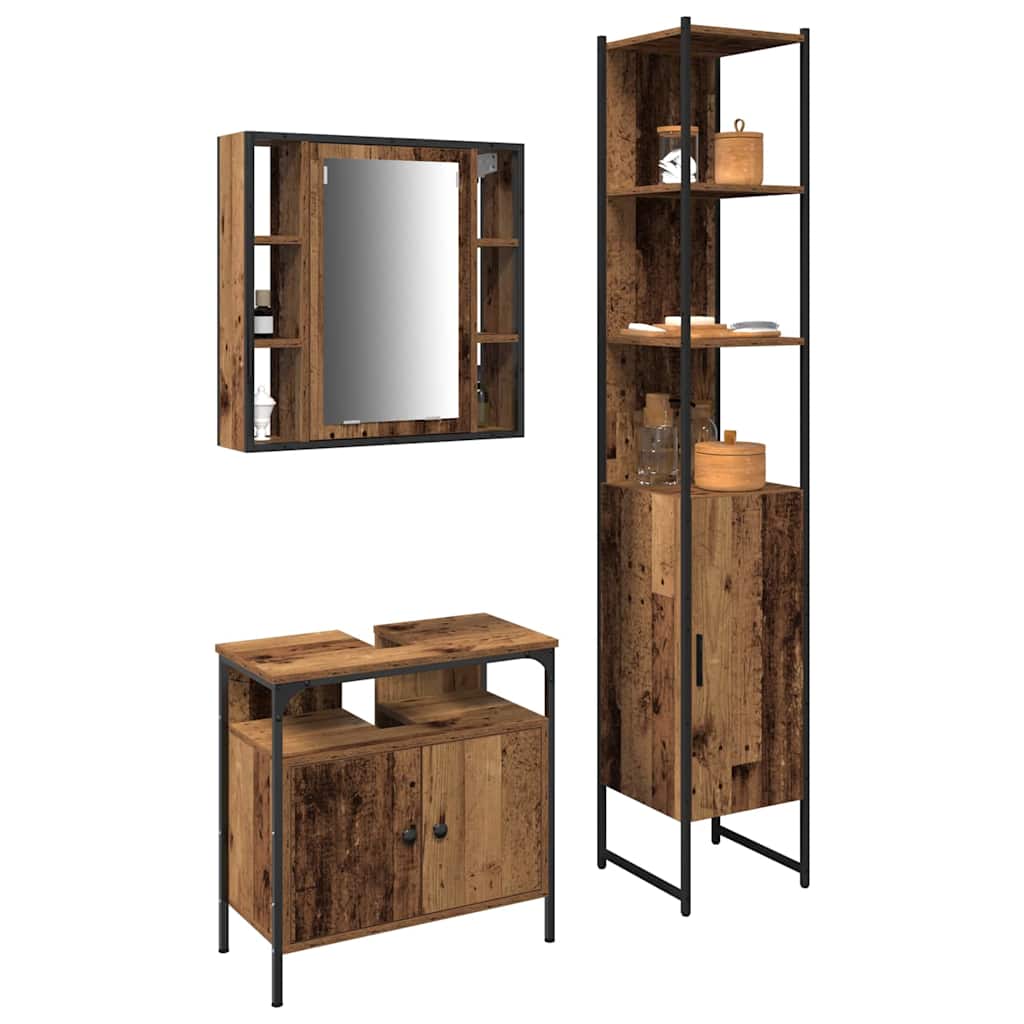 vidaXL Bathroom Furniture Set 3 pcs Old Wood Engineered Wood 3