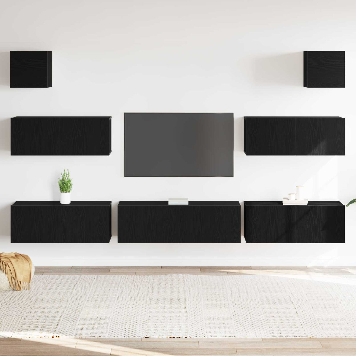 vidaXL TV Cabinet Set 7 pcs Black Oak Engineered Wood 1