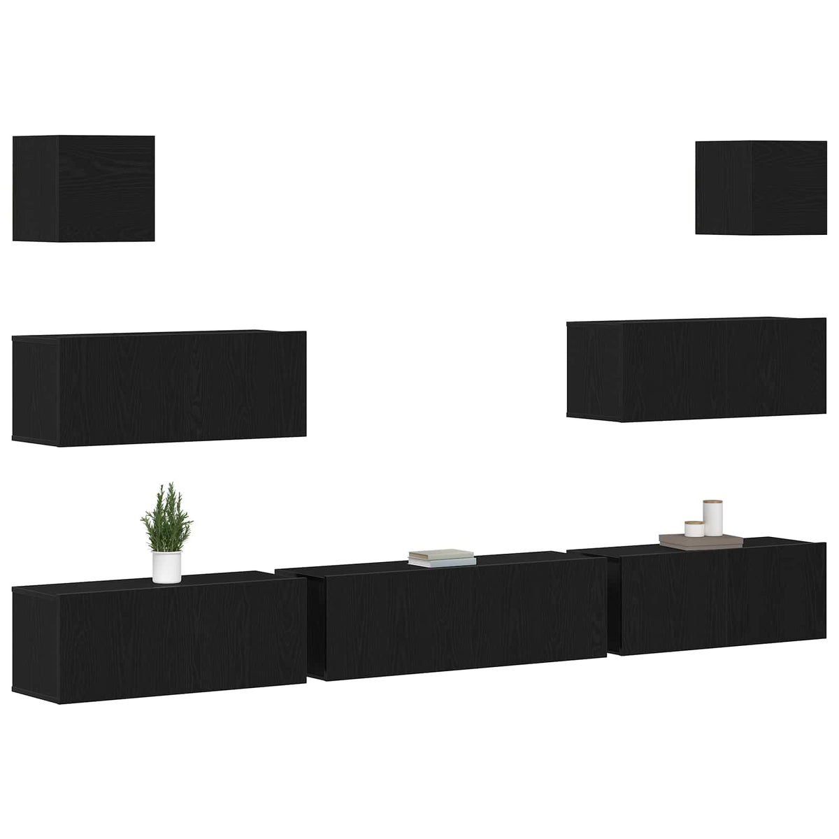 vidaXL TV Cabinet Set 7 pcs Black Oak Engineered Wood 3