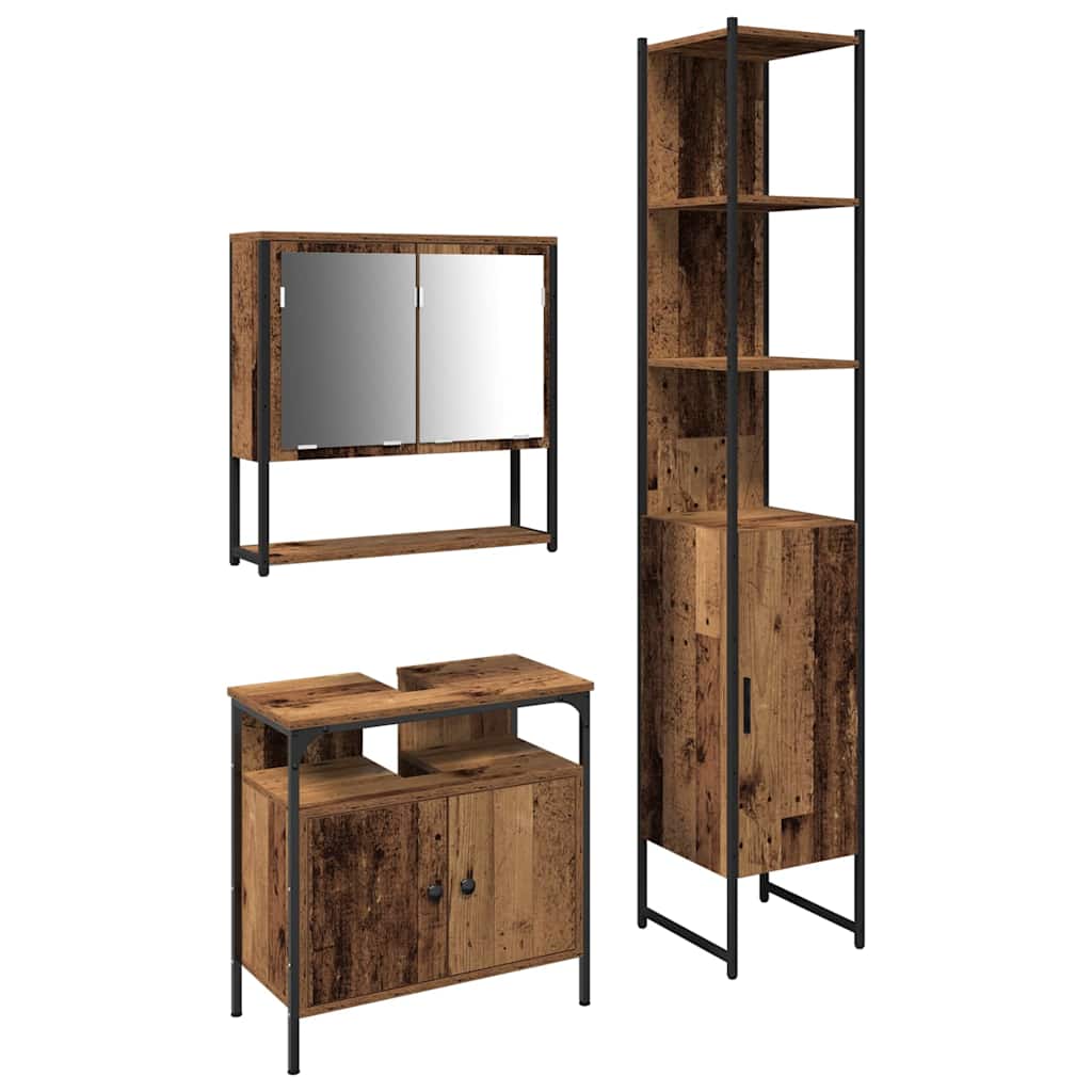 vidaXL Bathroom Furniture Set 3 pcs Old Wood Engineered Wood 2