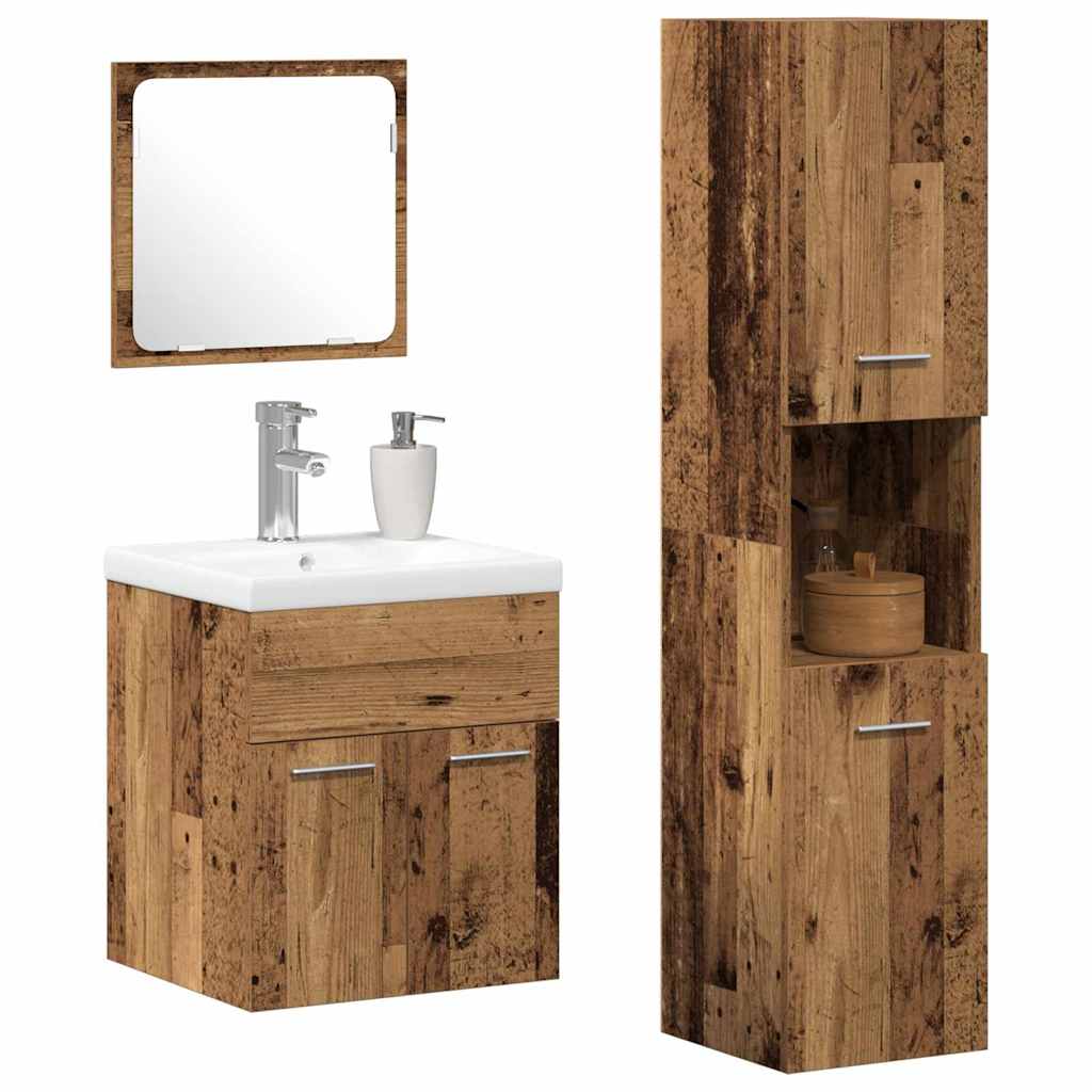 vidaXL Bathroom Furniture Set 4 pcs Old Wood Engineered Wood 3