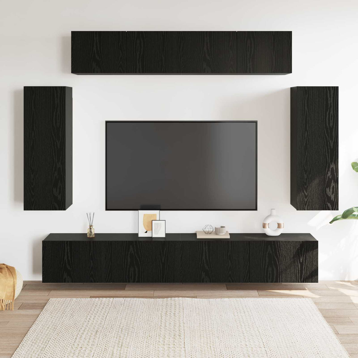 vidaXL TV Cabinet Set 6 pcs Black Oak Engineered Wood 1