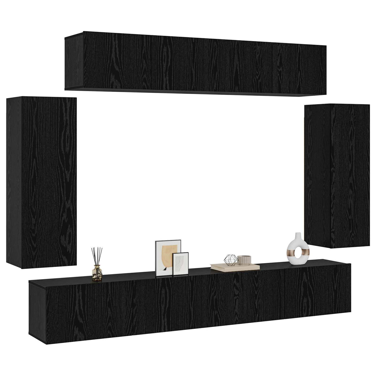vidaXL TV Cabinet Set 6 pcs Black Oak Engineered Wood 3