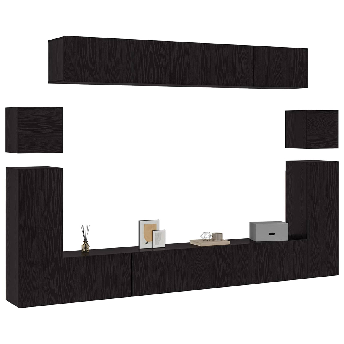 vidaXL TV Cabinet Set 8 pcs Black Oak Engineered Wood 3