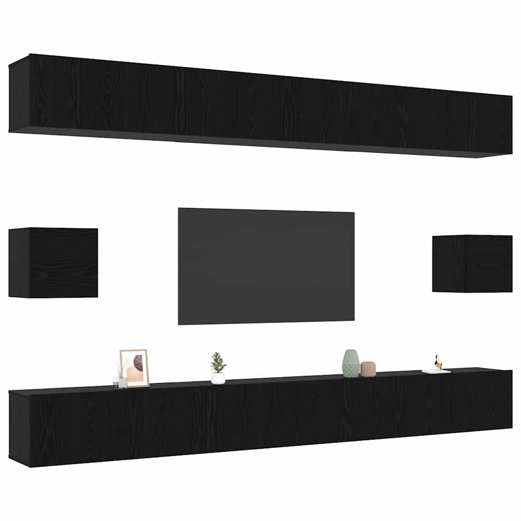 TV Cabinet Set Engineered Wood 8 Black oak 100 cm