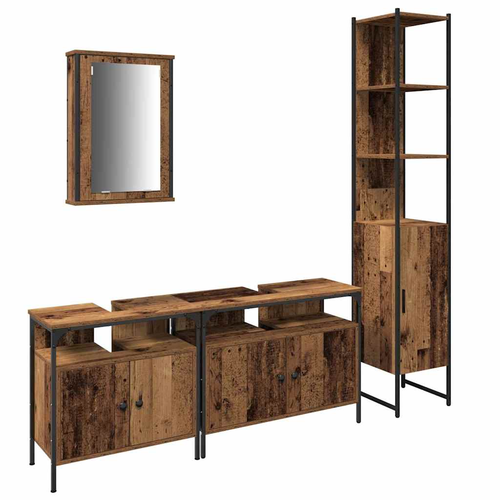 vidaXL Bathroom Furniture Set 4 pcs Old Wood Engineered Wood 2