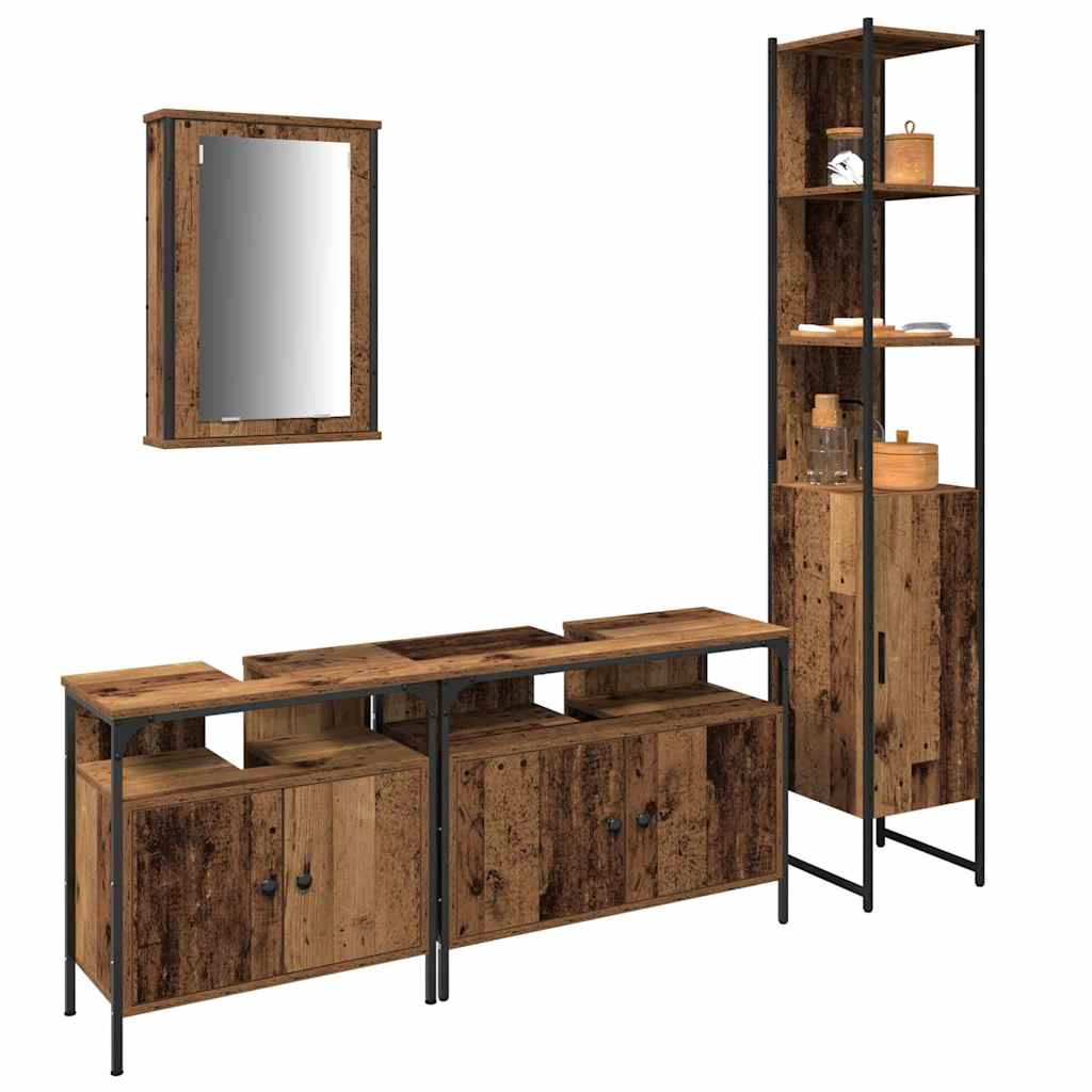 vidaXL Bathroom Furniture Set 4 pcs Old Wood Engineered Wood 3