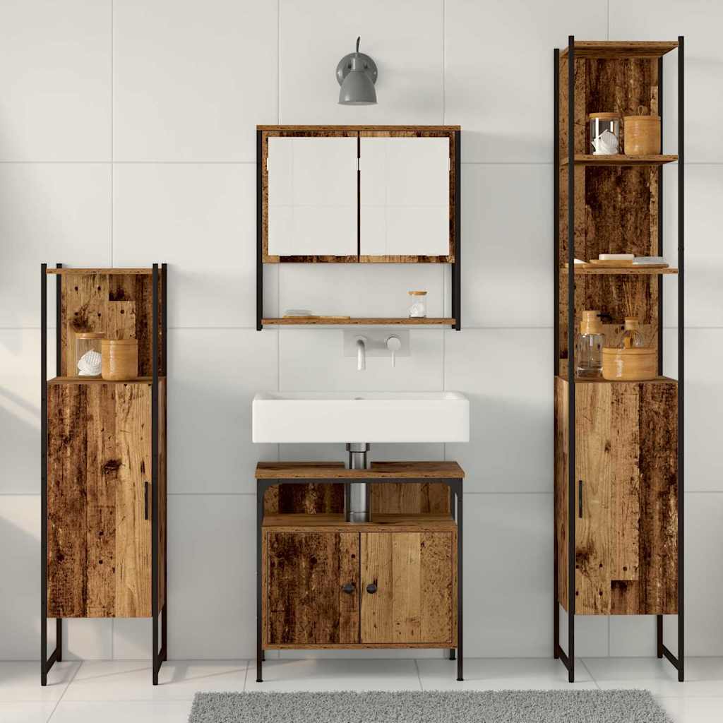 vidaXL Bathroom Furniture Set 4 pcs Old Wood Engineered Wood 4