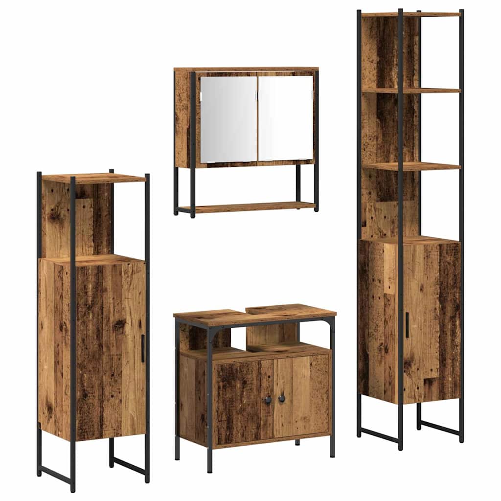 vidaXL Bathroom Furniture Set 4 pcs Old Wood Engineered Wood 2