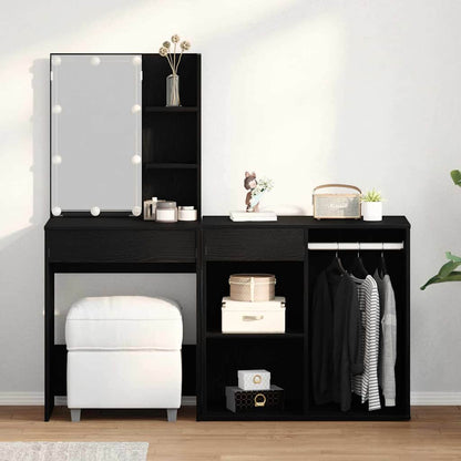 LED Dressing Table with Cabinet Engineered Wood Black oak