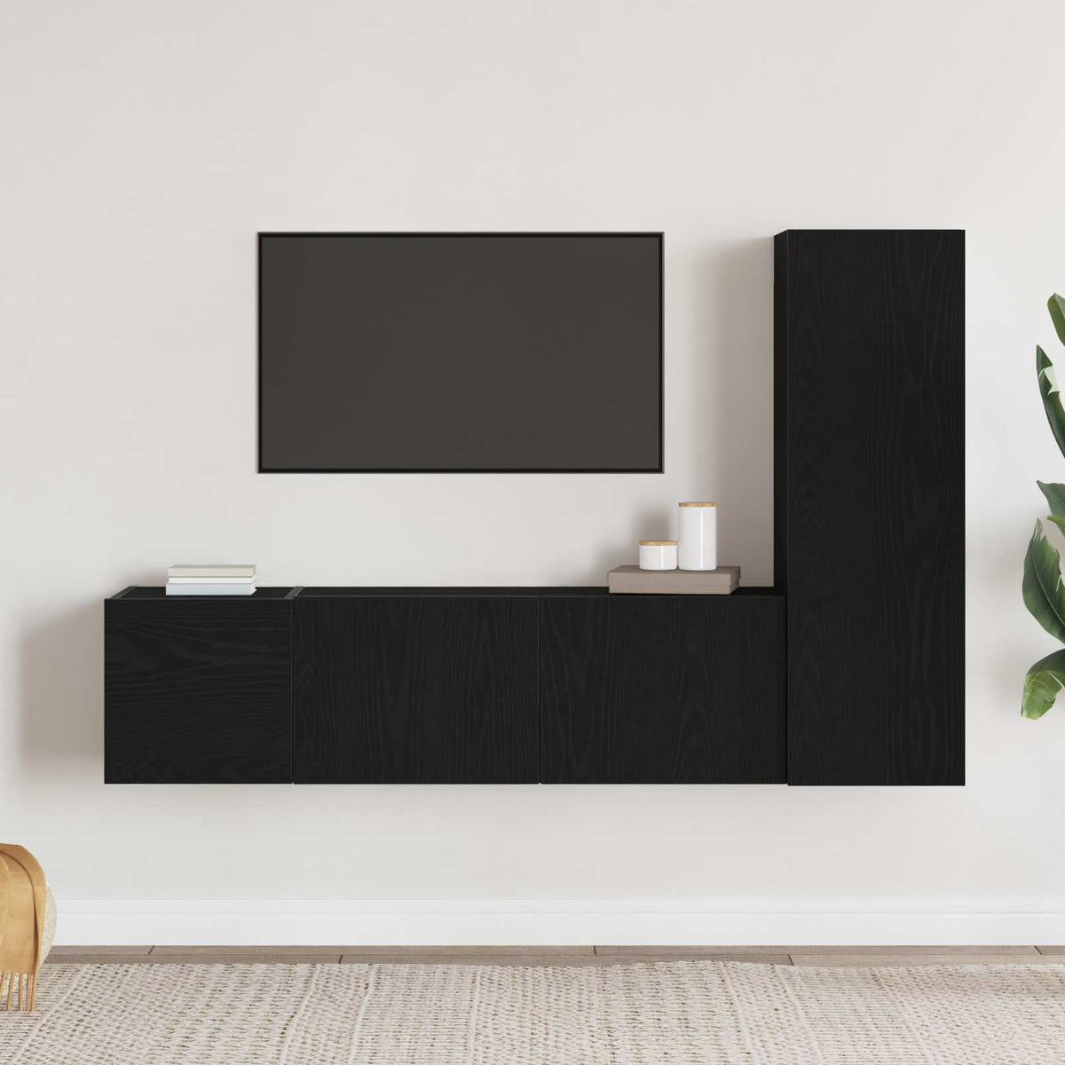 3 Piece TV Cabinet Set Engineered Wood Width 80 cm Black oak