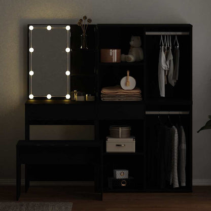 vidaXL Dressing Table Set with LED 4 pcs Black Oak Engineered Wood 4