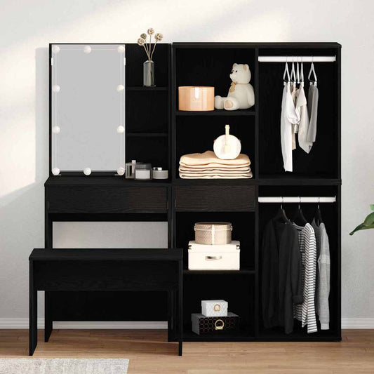 vidaXL Dressing Table Set with LED 4 pcs Black Oak Engineered Wood 1
