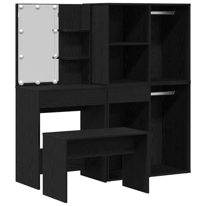 vidaXL Dressing Table Set with LED 4 pcs Black Oak Engineered Wood 2