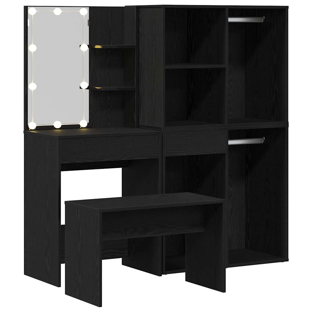 vidaXL Dressing Table Set with LED 4 pcs Black Oak Engineered Wood 5