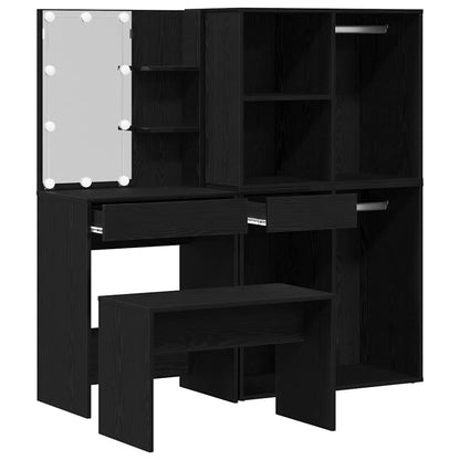 vidaXL Dressing Table Set with LED 4 pcs Black Oak Engineered Wood 6