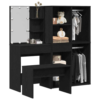 vidaXL Dressing Table Set with LED 4 pcs Black Oak Engineered Wood 3