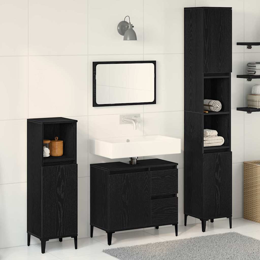 3 Piece Bathroom Cabinet Set Engineered Wood Black oak