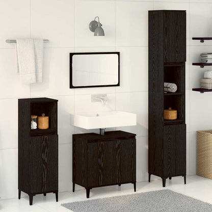 3 Piece Bathroom Furniture Set Engineered Wood Black oak