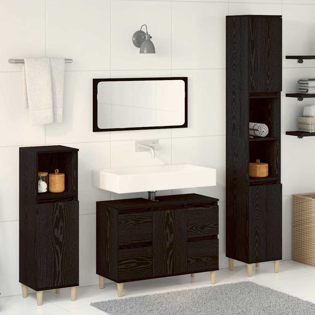 vidaXL Bathroom Furniture Set 3 pcs Black Oak 1