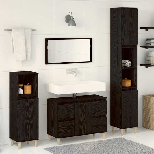 vidaXL Bathroom Furniture Set 3 pcs Black Oak 1