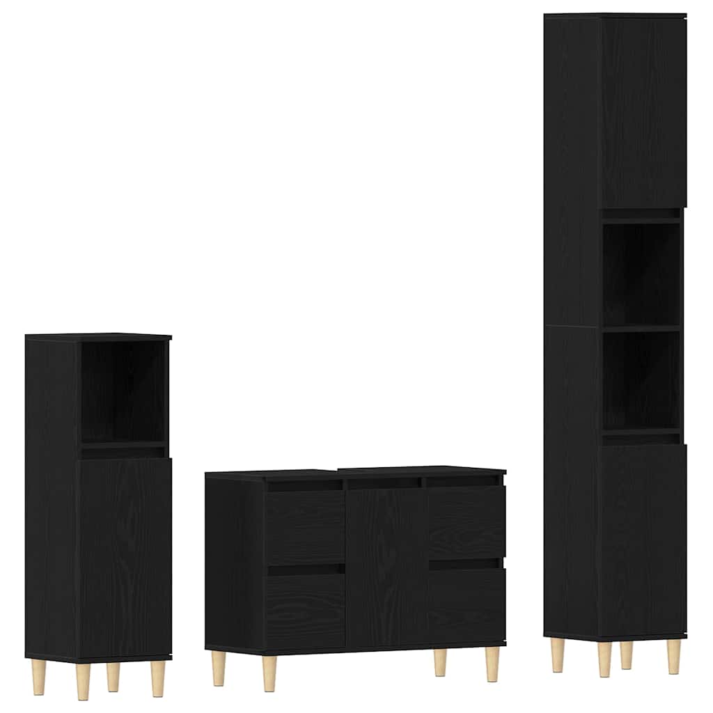 vidaXL Bathroom Furniture Set 3 pcs Black Oak 2