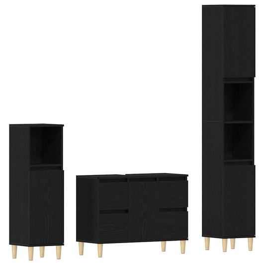 vidaXL Bathroom Furniture Set 3 pcs Black Oak 2