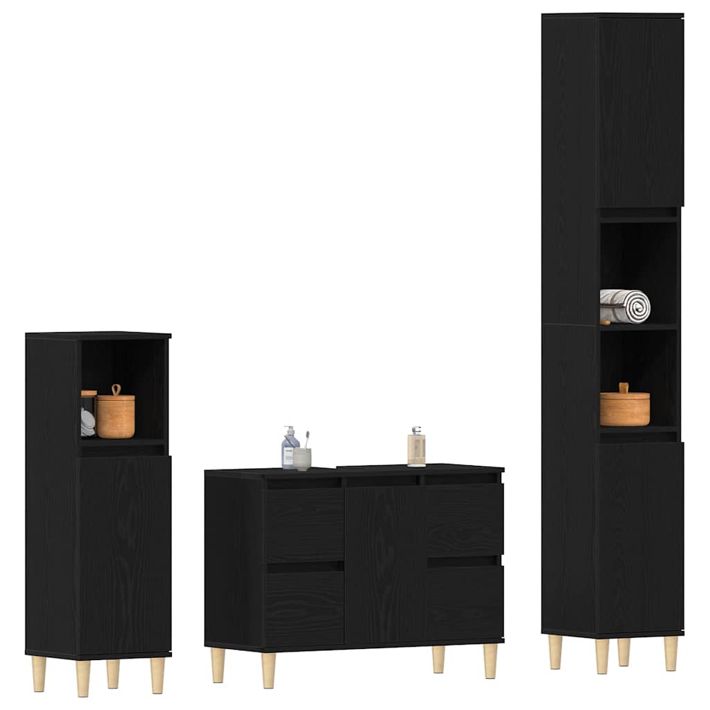 vidaXL Bathroom Furniture Set 3 pcs Black Oak 3