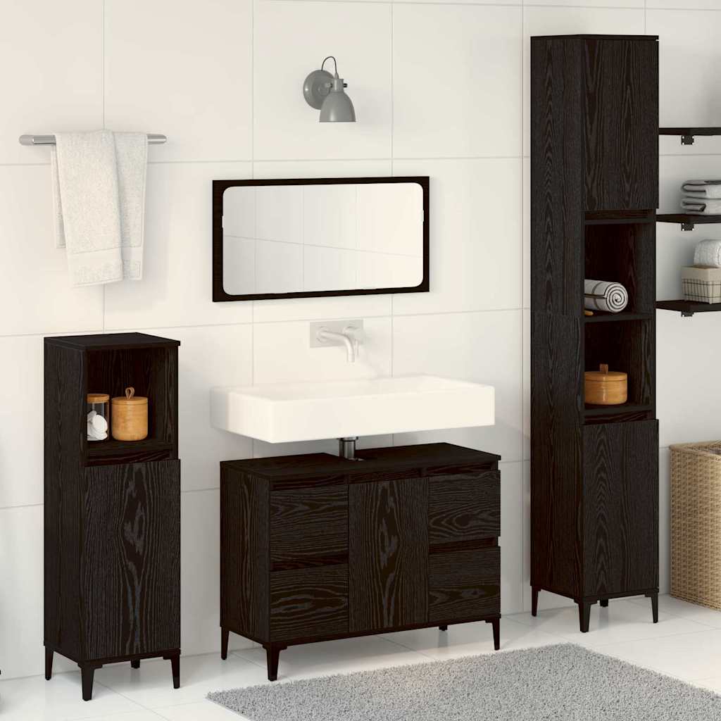 vidaXL Bathroom Furniture Set 3 pcs Black Oak 1