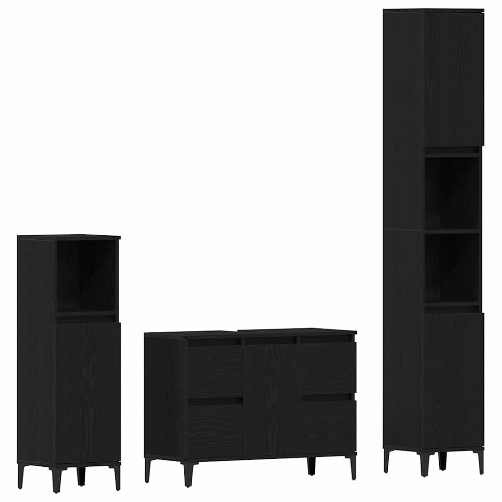 vidaXL Bathroom Furniture Set 3 pcs Black Oak 2