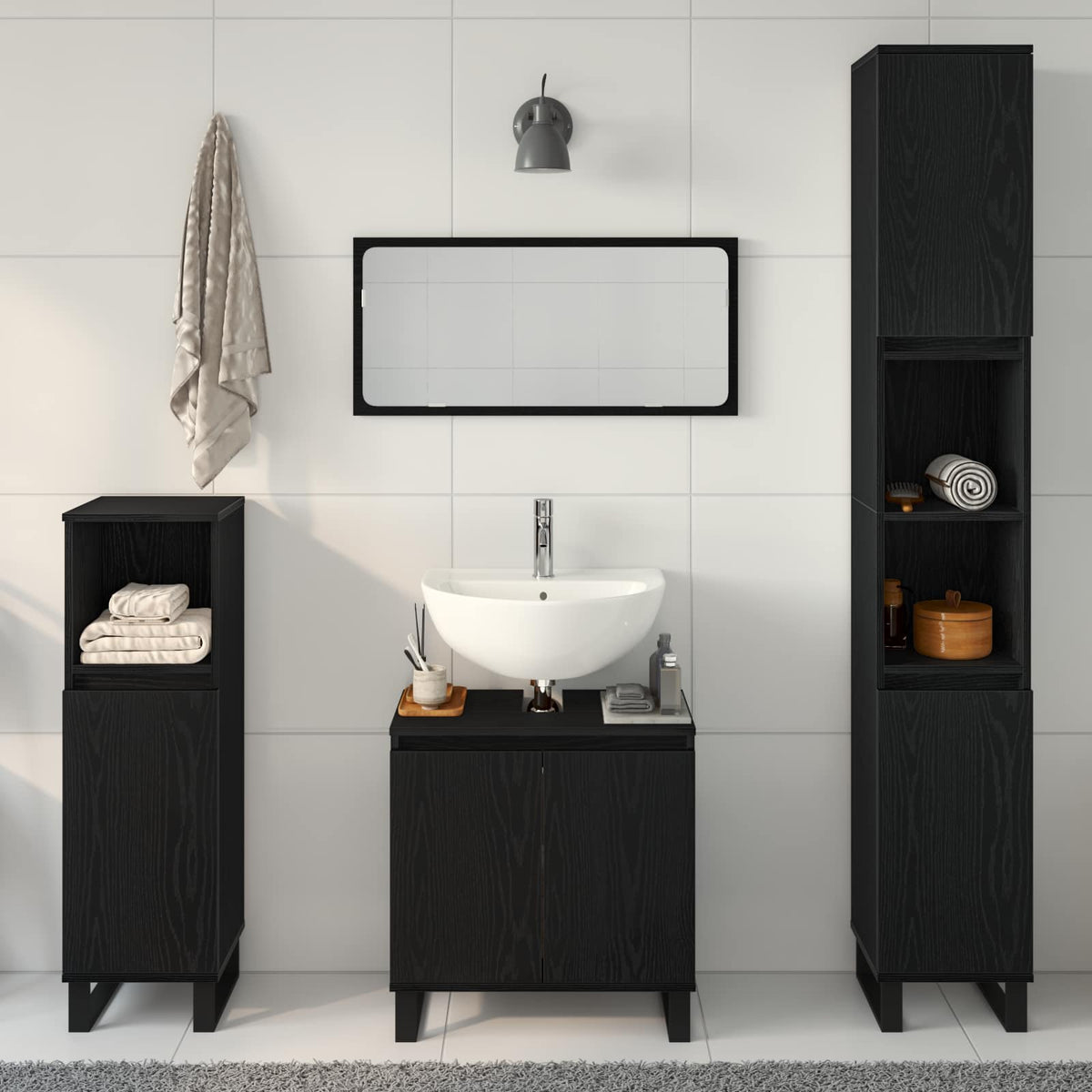 vidaXL Bathroom Furniture Set 3 pcs Black Oak 4