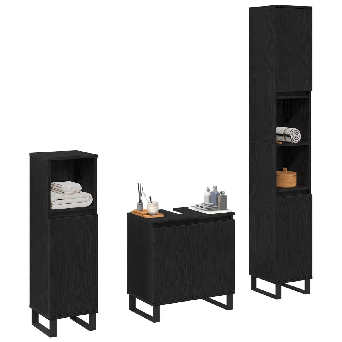 vidaXL Bathroom Furniture Set 3 pcs Black Oak 3