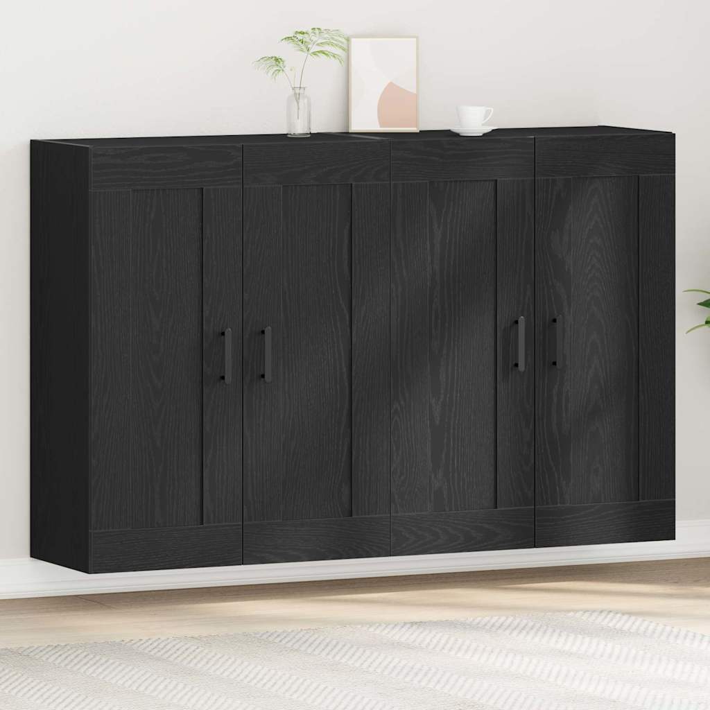 Wall Mounted Cabinets 2 pcs Engineered Wood Round Black Black oak