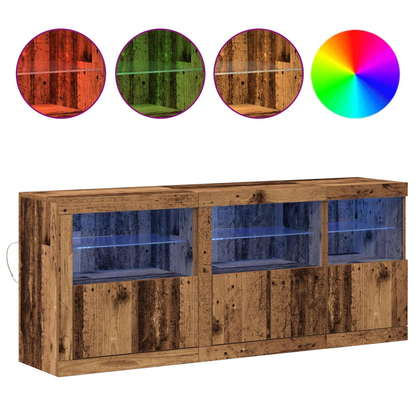 vidaXL LED Sideboard Old Wood 162 x 37 x 67 cm Engineered Wood 4