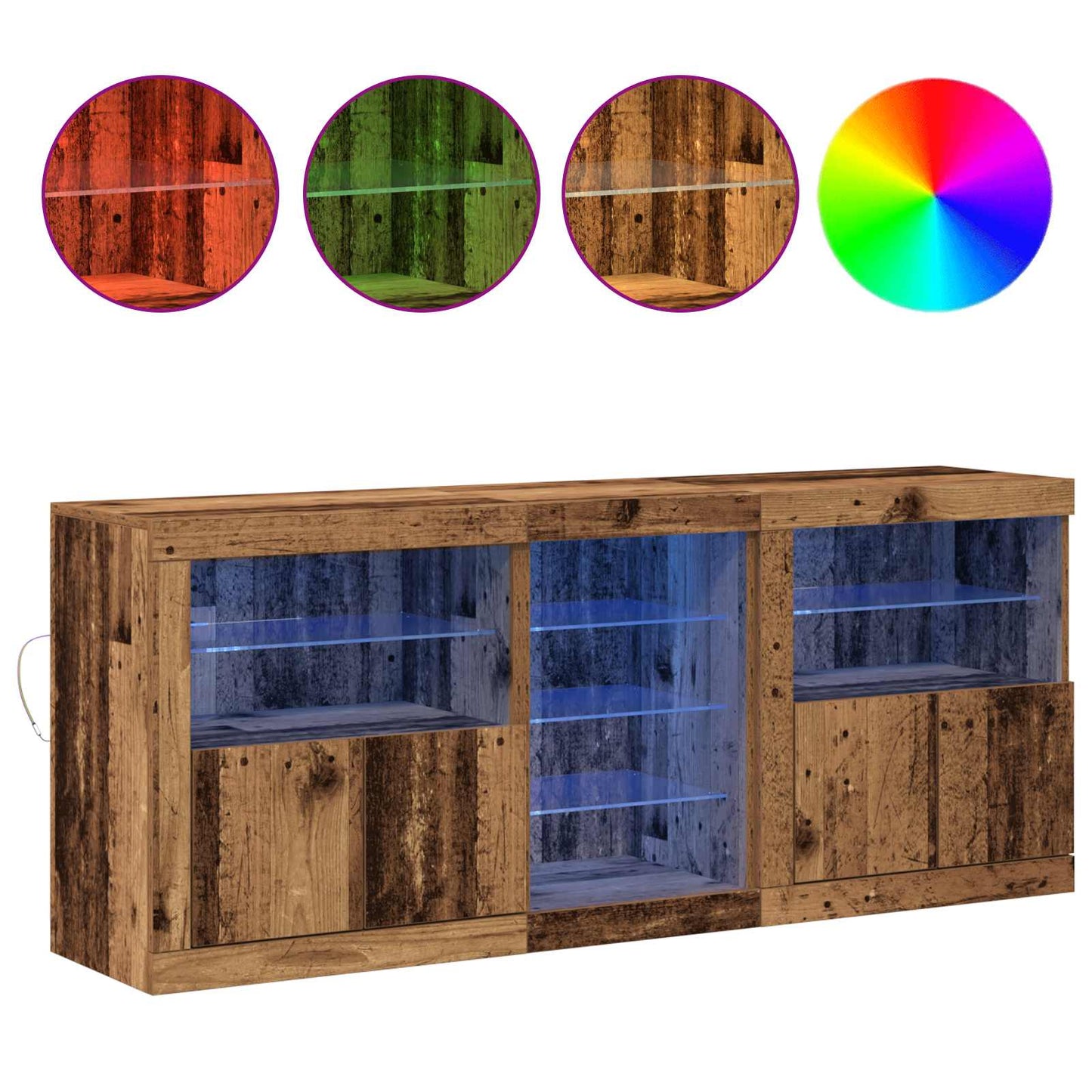 vidaXL LED Sideboard Old Wood 162 x 37 x 67 cm Engineered Wood 4