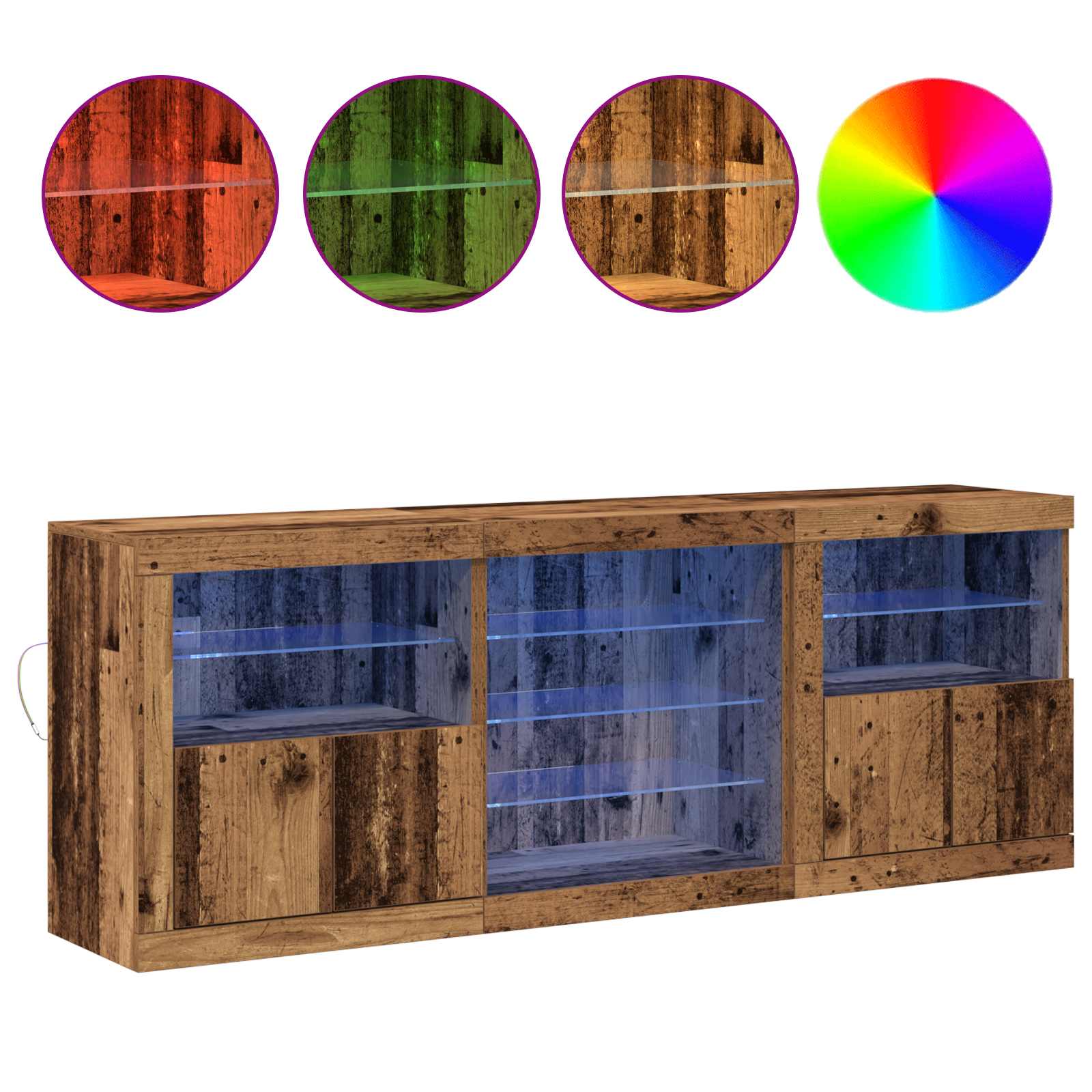 vidaXL LED Sideboard Old Wood 181.5 x 37 x 67 cm Engineered Wood 4