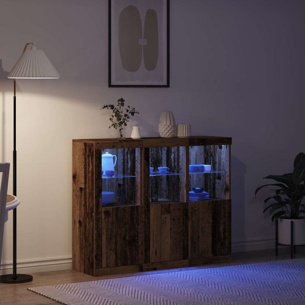 vidaXL LED Sideboard 3 pcs Old Wood 123 x 37 x 100 cm Engineered Wood 5